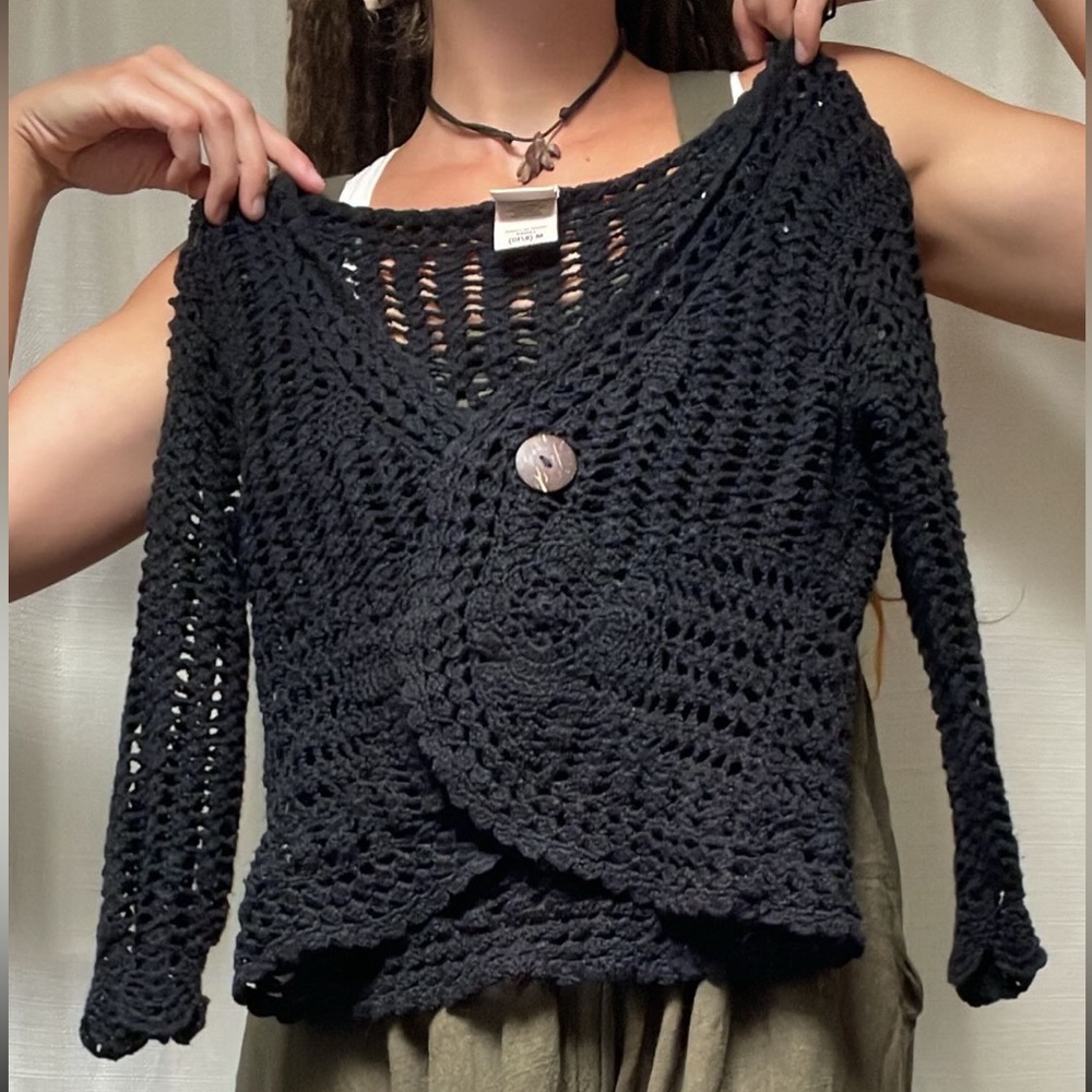 black crochet knit cardigan